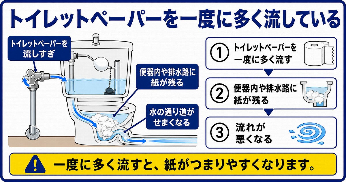 トイレットペーパーを一度に多く流している