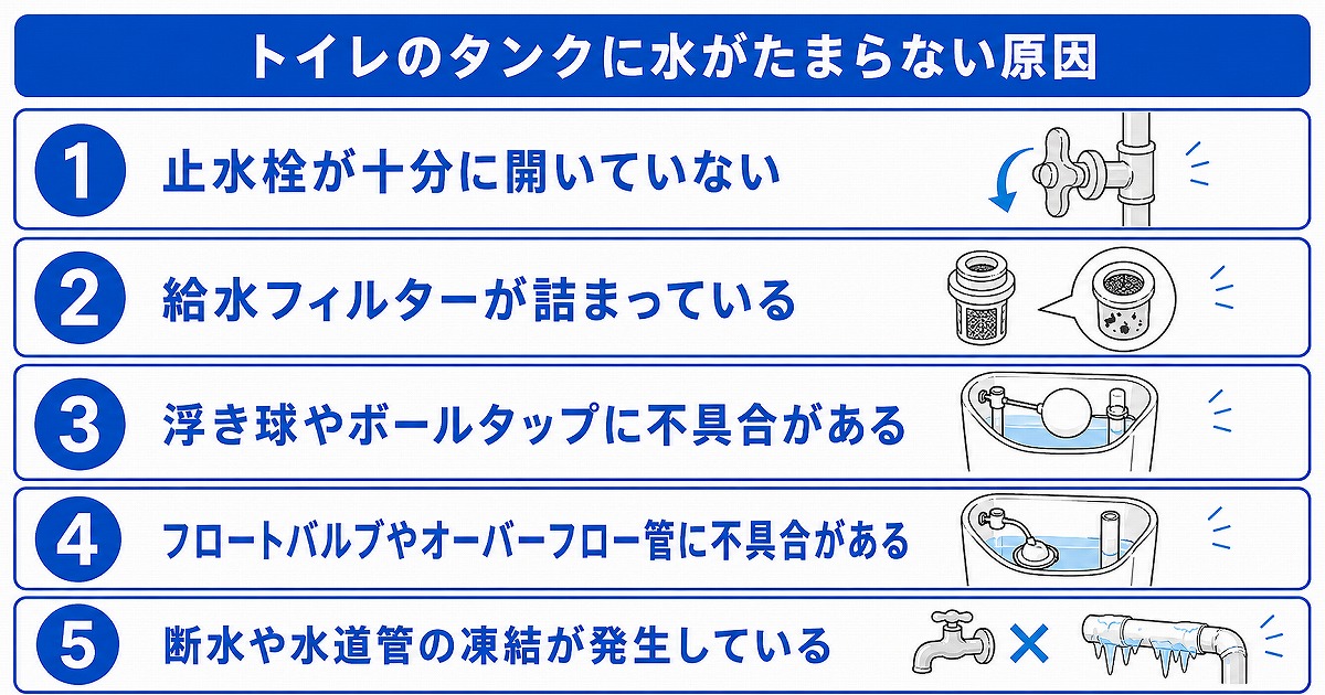 トイレのタンクに水がたまらない原因