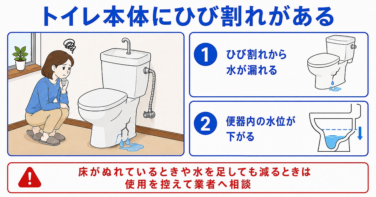 トイレ本体にひび割れがある
