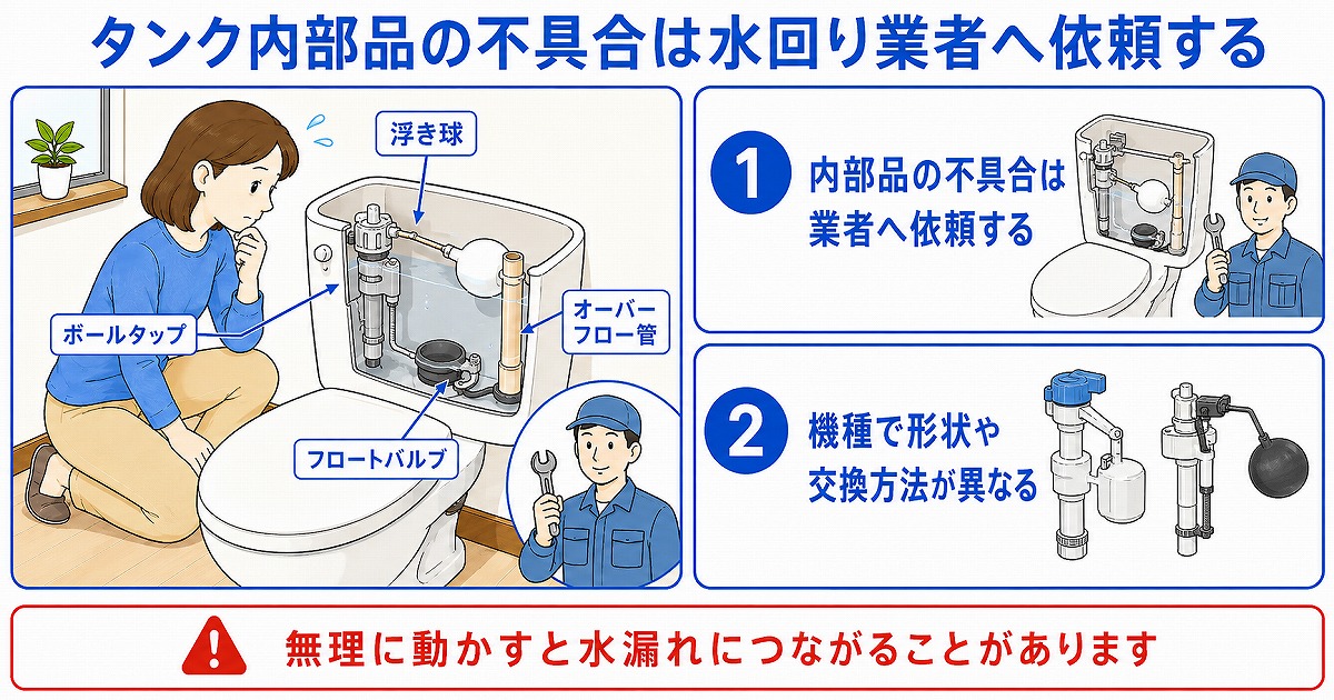 タンク内部品の不具合は水回り業者へ依頼する