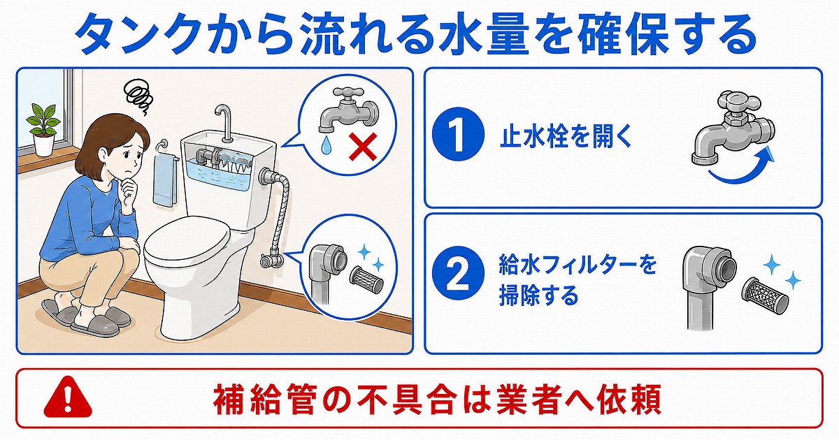 タンクから流れる水量を確保する