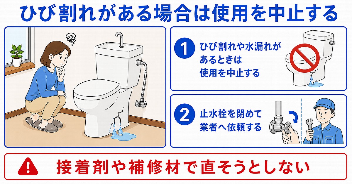 ひび割れがある場合は使用を中止する