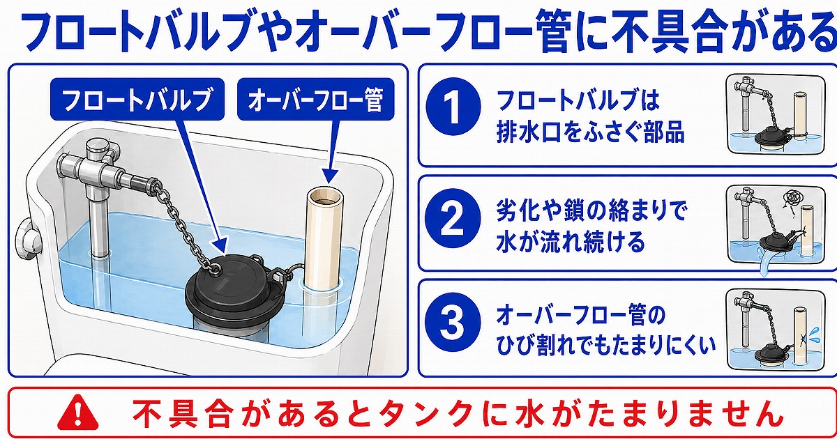 フロートバルブやオーバーフロー管の不具合