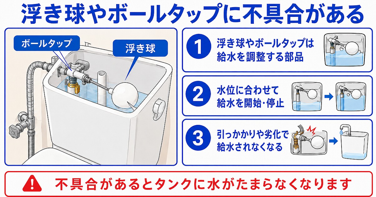 浮き球やボールタップの不具合