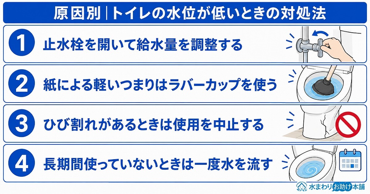 原因別|トイレの水位が低いときの対処法