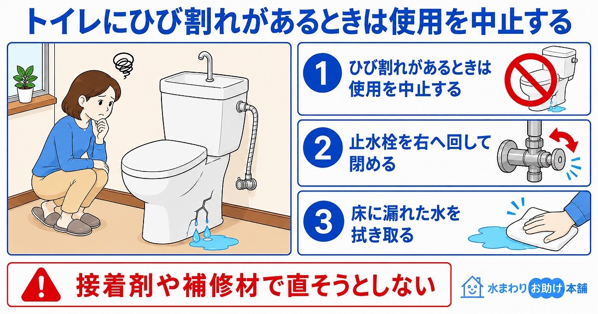 トイレにひび割れがあるときは使用を中止する