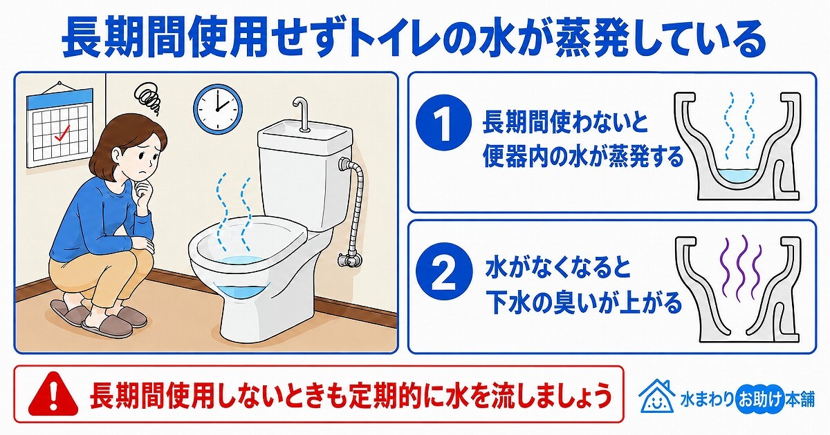 長期間使用せずトイレの水が蒸発している