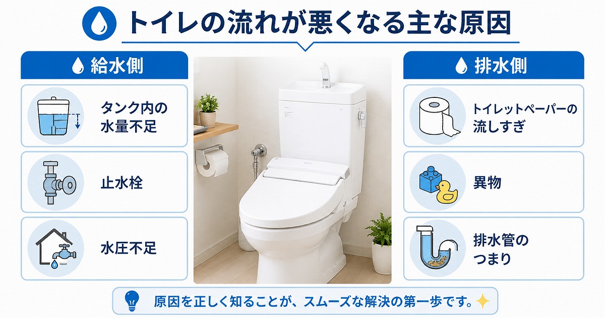 トイレの水の流れが悪くなる原因