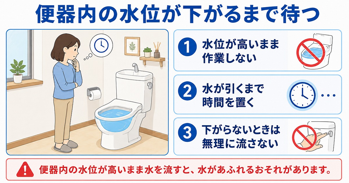 便器内の水位が下がるまで待つ