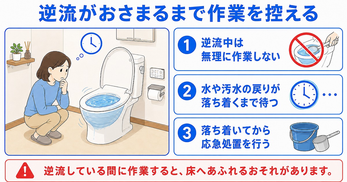 逆流がおさまるまで作業を控える