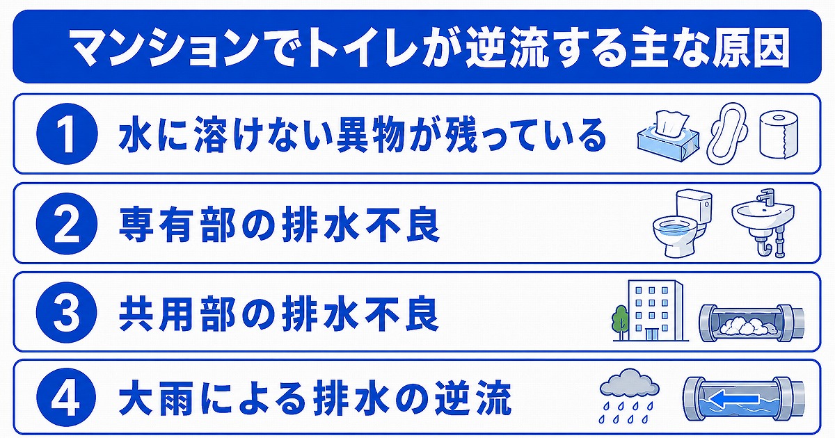 マンションでトイレが逆流する主な原因