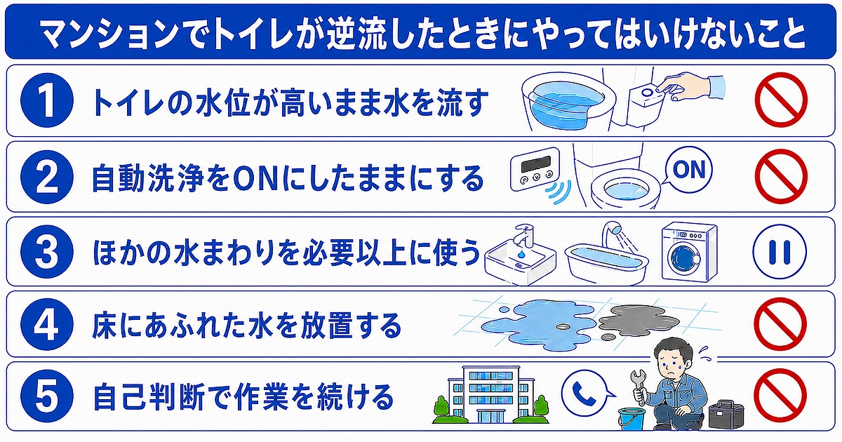 マンションでトイレが逆流したときにやってはいけないこと