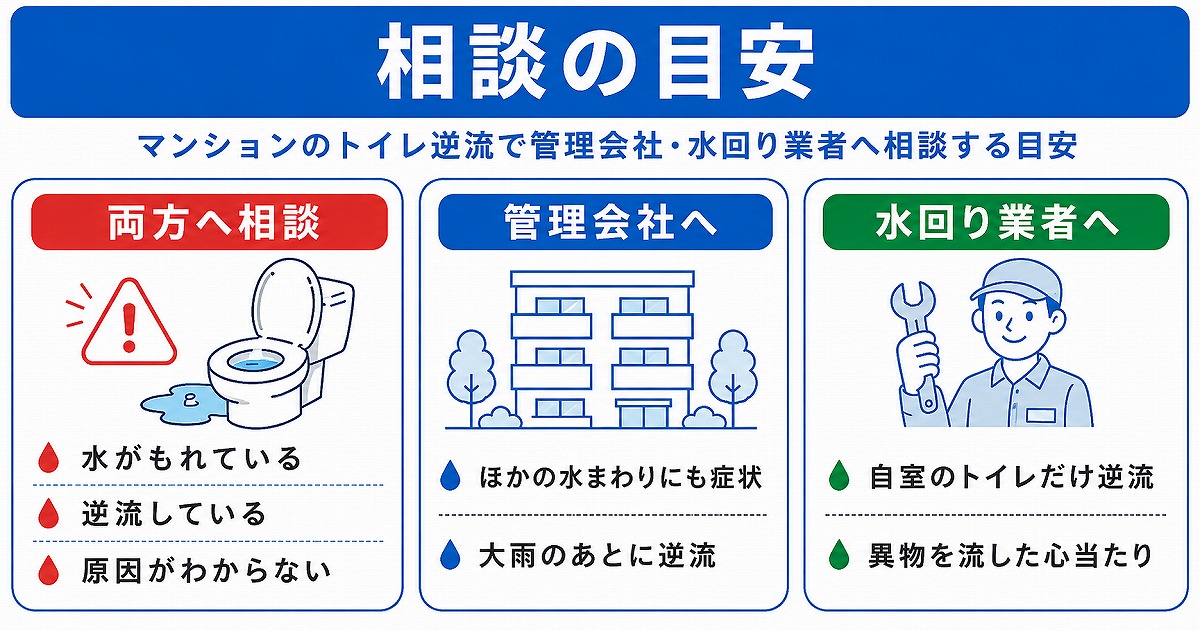 マンションのトイレ逆流で管理会社・水回り業者へ相談する目安