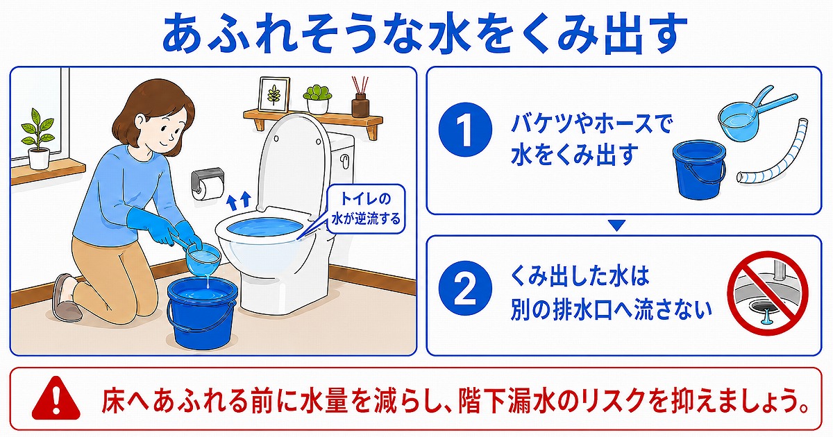 あふれそうな水をくみ出す