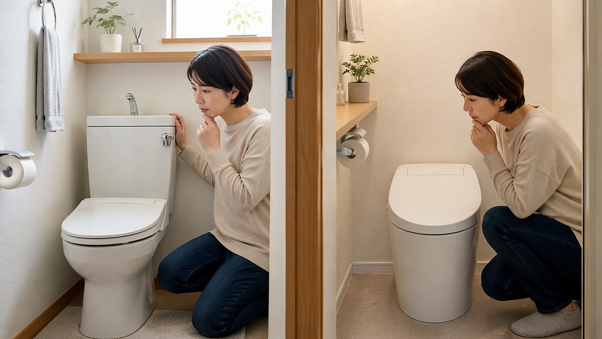 トイレの水が出ない原因を確認している人物のイメージ