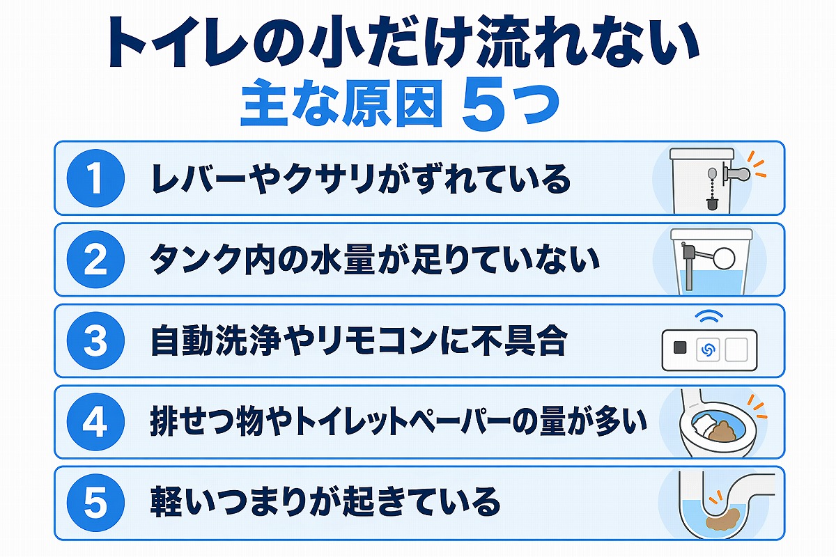 トイレの小だけ流れない主な原因