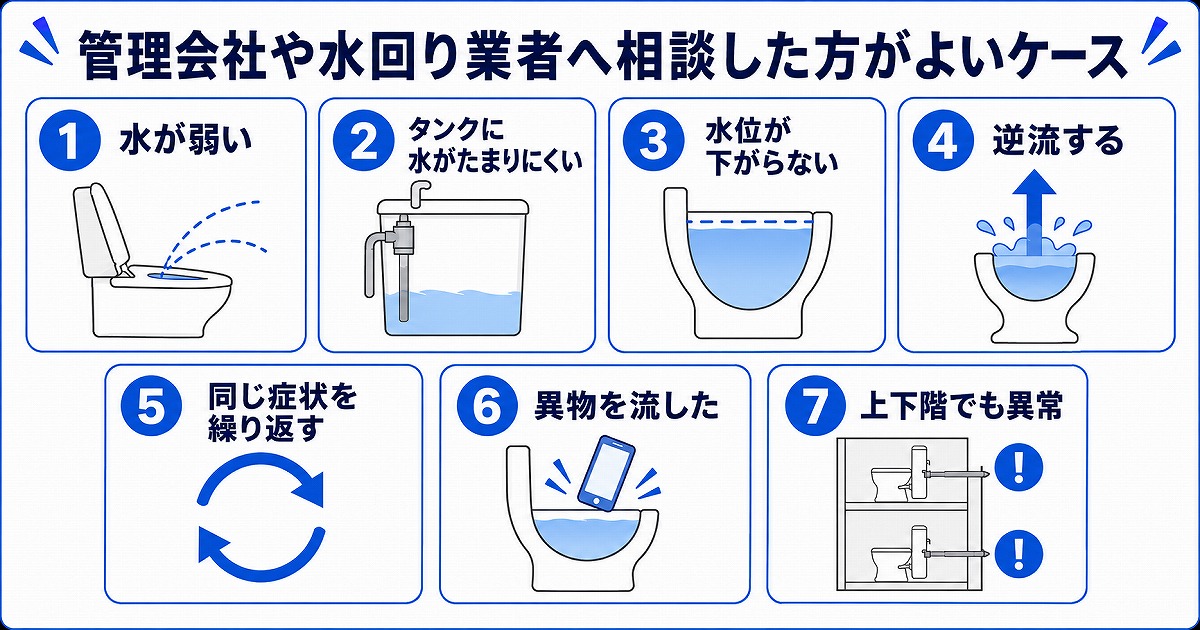 管理会社や水回り業者へ相談した方がよいケース