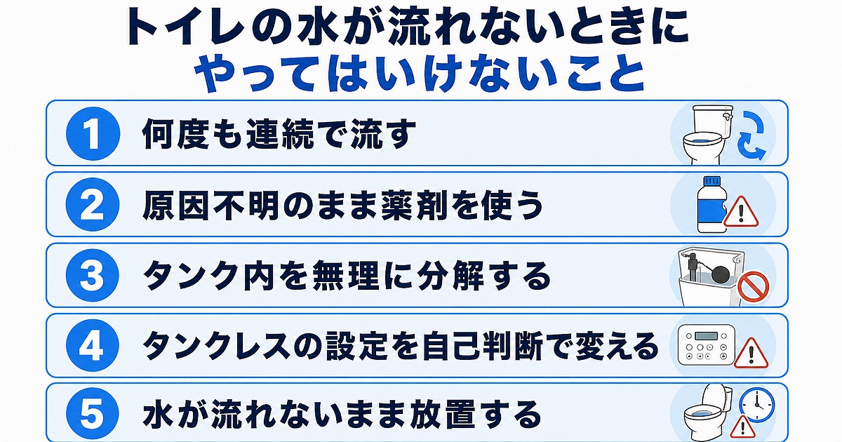 トイレの水が流れないときにやってはいけないこと