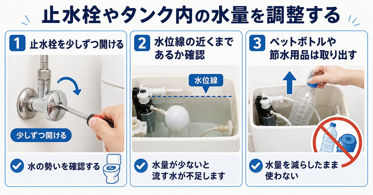 止水栓やタンク内の水量を調整する