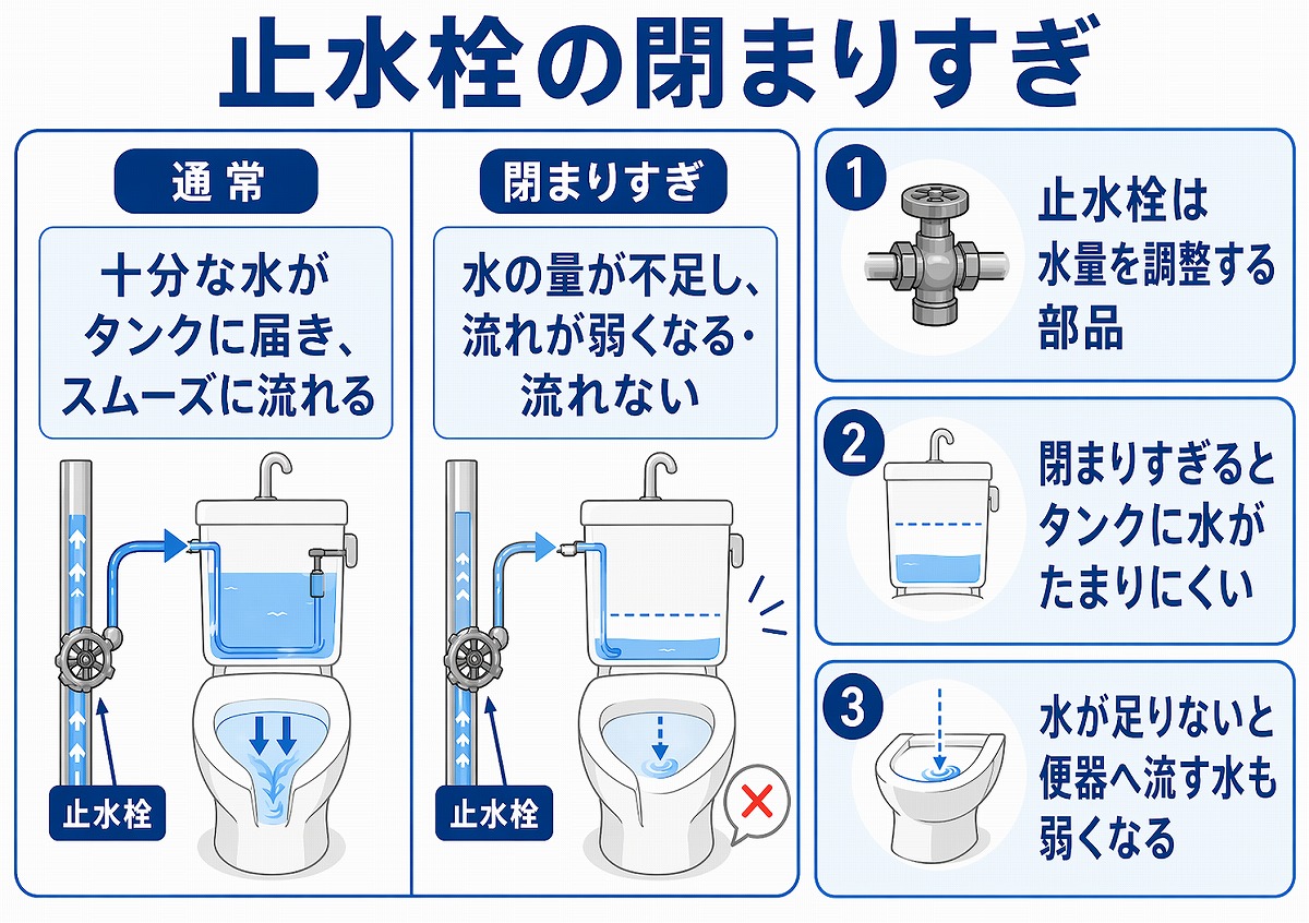 止水栓が閉まっている