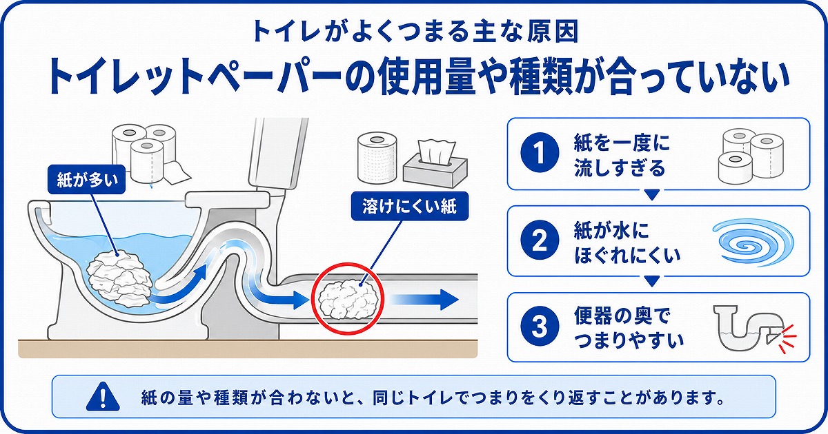 トイレットペーパーの使用量や種類が合っていない