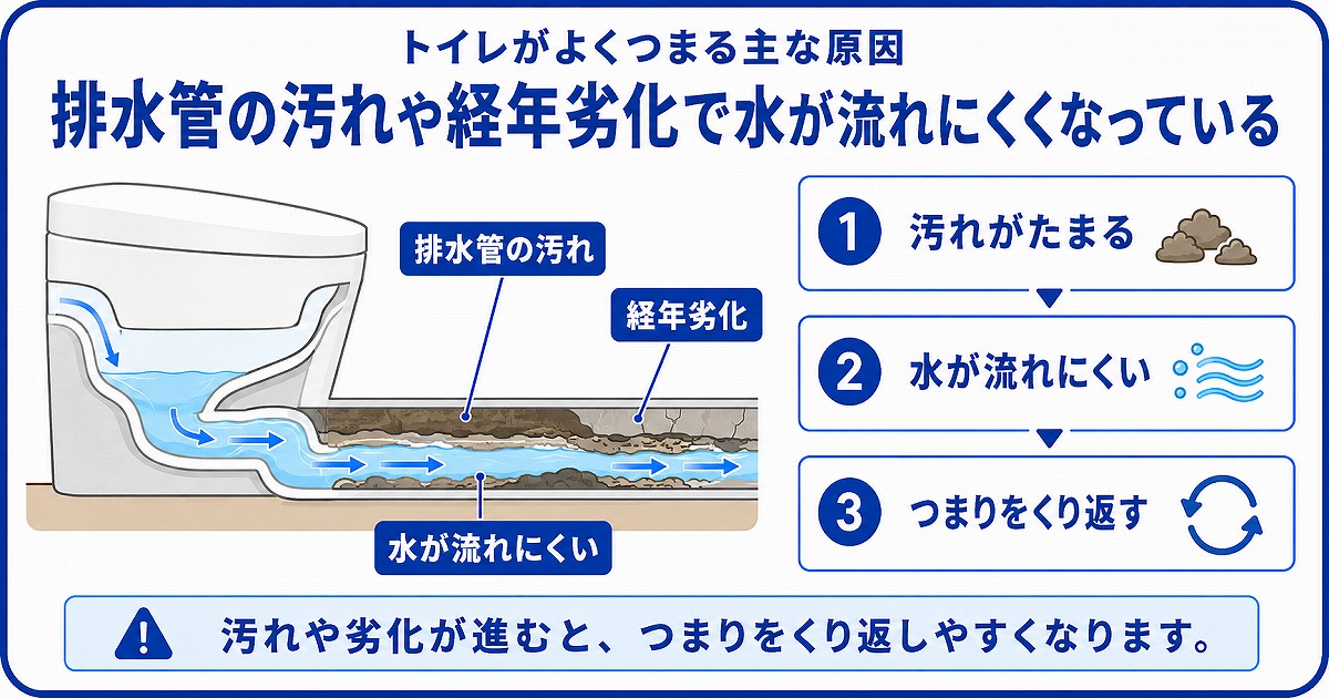 排水管の汚れや経年劣化で水が流れにくくなっている