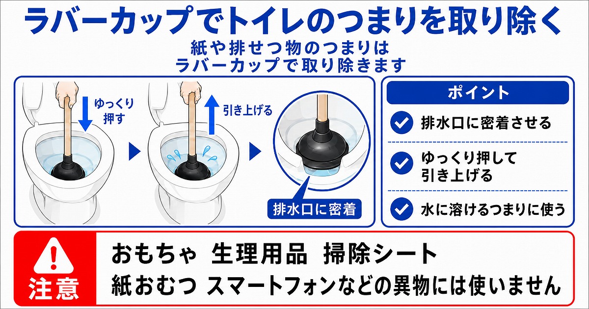 ラバーカップでトイレのつまりを取り除く
