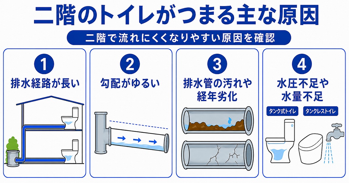 二階のトイレが詰まる原因