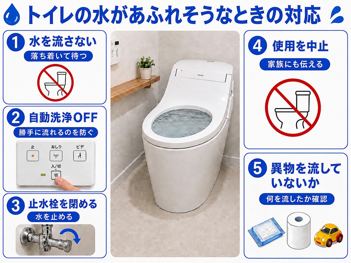 トイレの水があふれそうなときの対応
