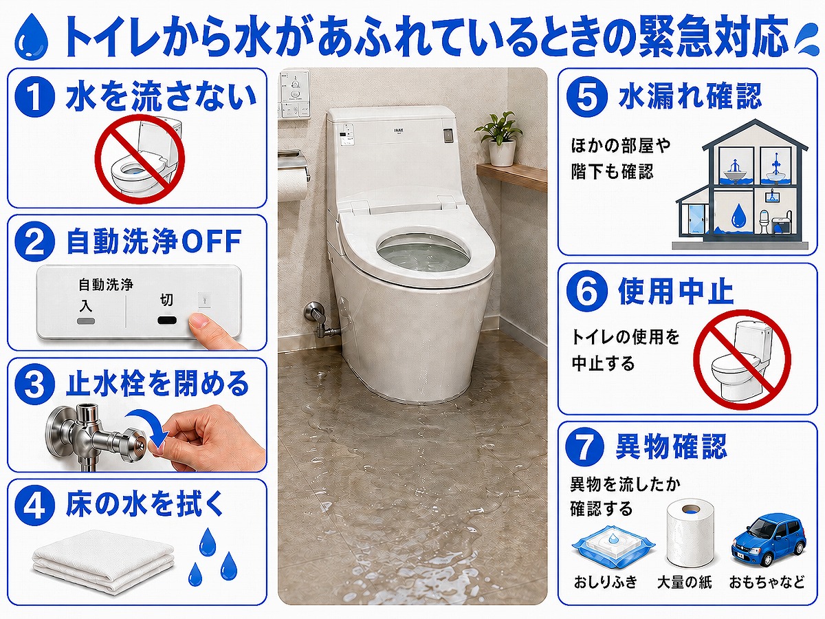 すでにトイレから水があふれているときの緊急対応