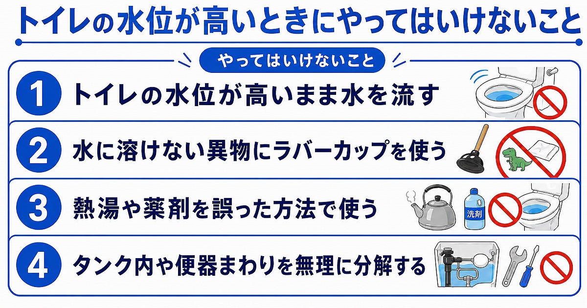 トイレの水位が高いときにやってはいけないこと