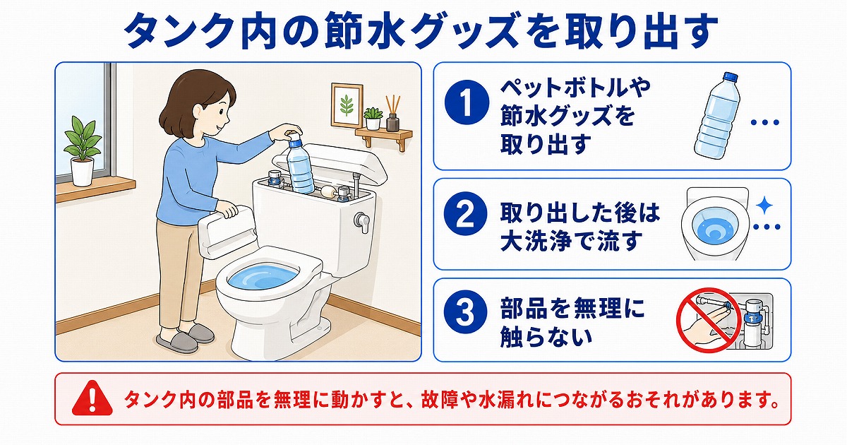 タンク内の節水グッズを取り出す