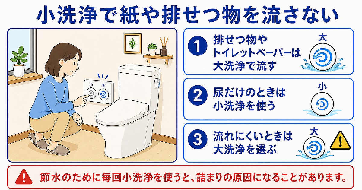 小洗浄で紙や排せつ物を流さない
