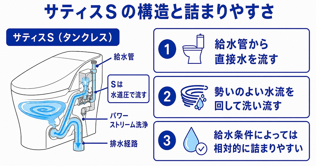 サティスSの構造と詰まりやすさ