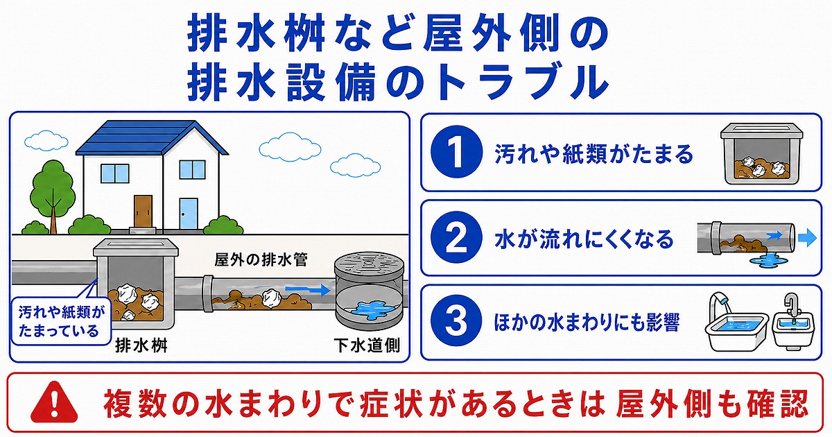 排水桝など屋外側の排水設備のトラブル
