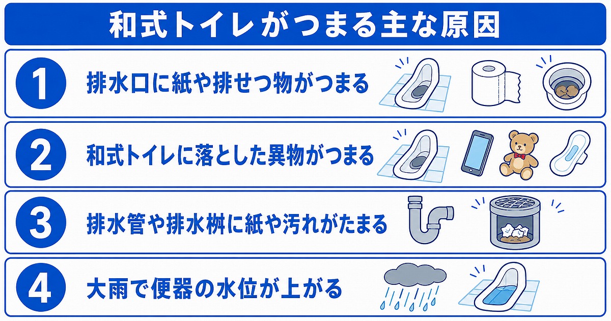 和式トイレがつまる主な原因