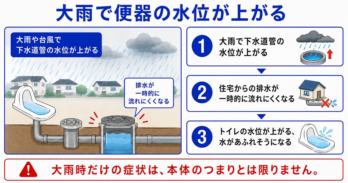 大雨で便器の水位が上がる