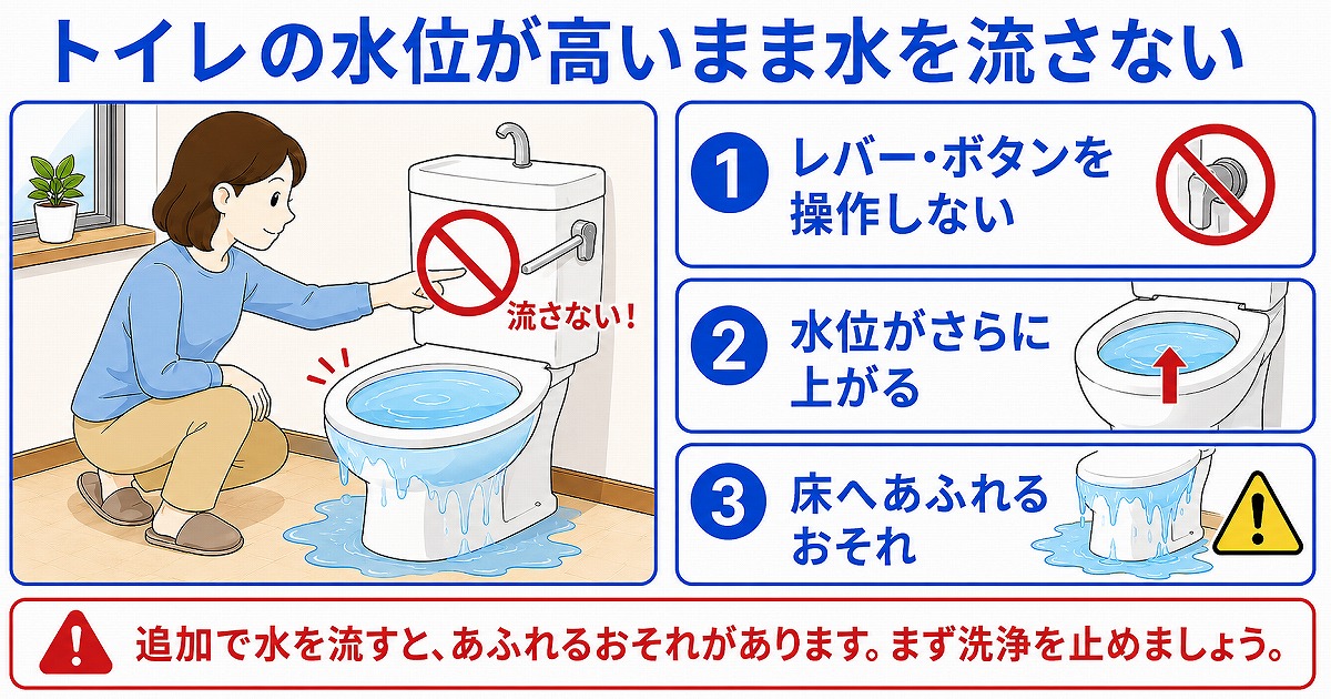 トイレの水位が高いまま水を流さない