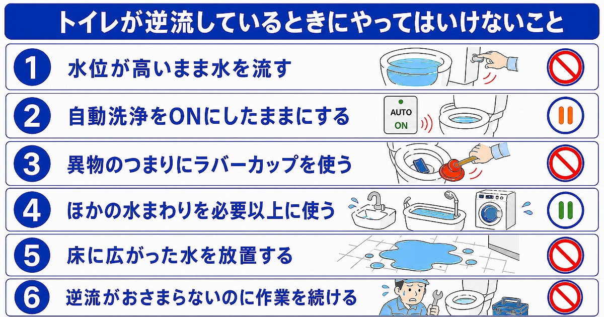 トイレが逆流しているときにやってはいけないこと