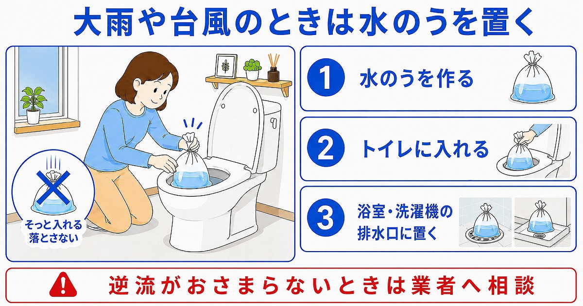 大雨や台風のときは水のうを置く