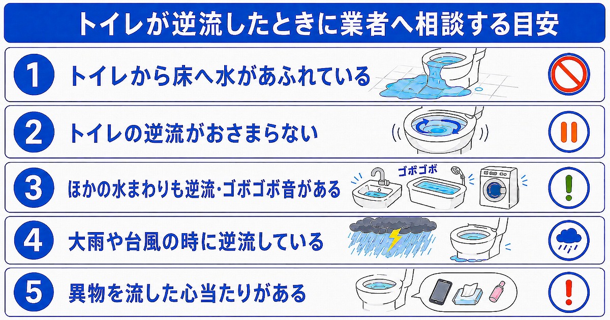トイレが逆流したときに業者へ相談する目安