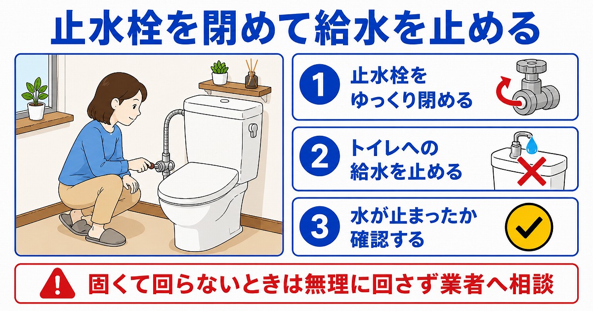 トイレの水が止まらないときは止水栓を閉める