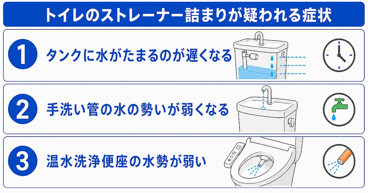 トイレのストレーナー詰まりが疑われる症状