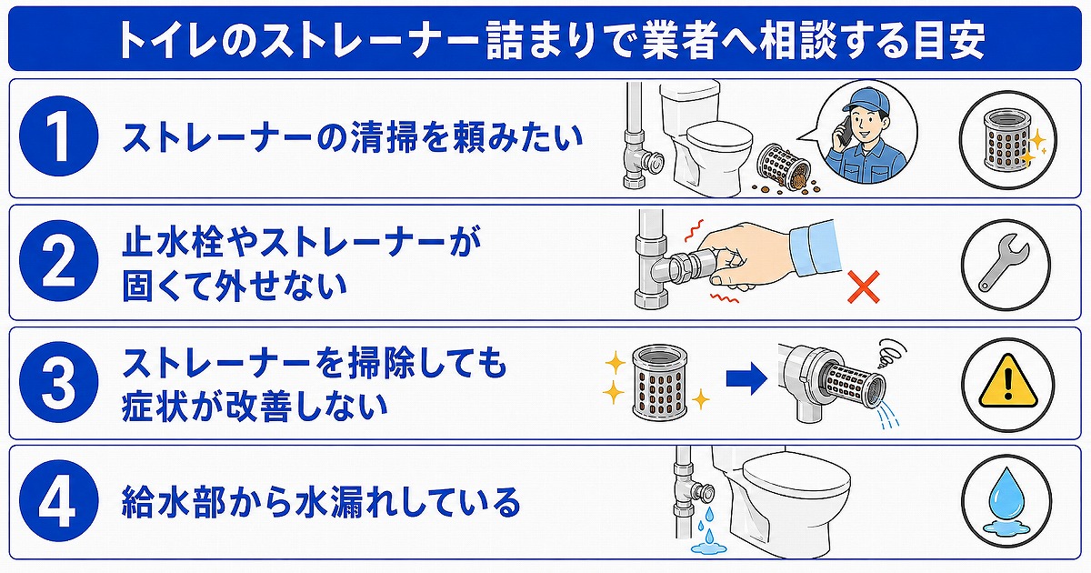 トイレのストレーナー詰まりで業者へ相談する目安