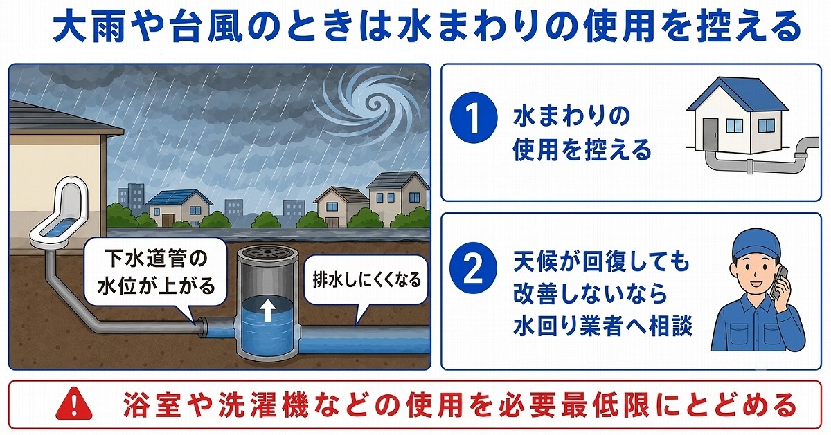 大雨や台風のときは水まわりの使用を控える