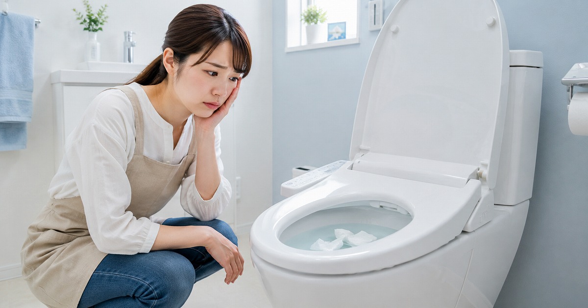 節水トイレが詰まって困る女性