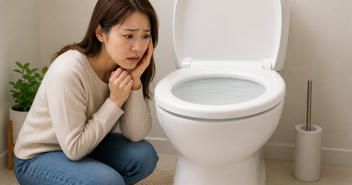 トイレの水位が高いので困っている女性
