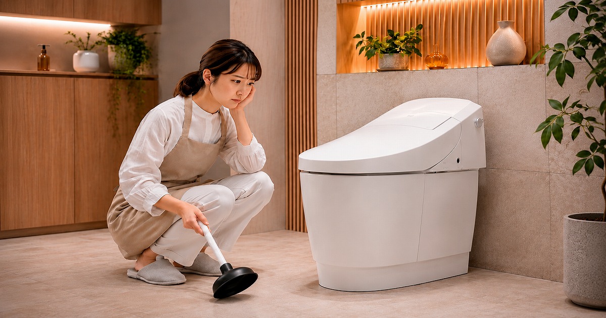 リクシルのトイレが詰まって困っている女性