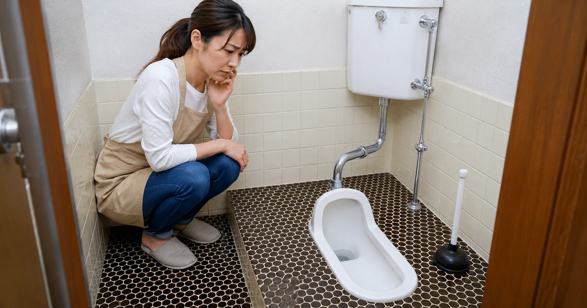 和式トイレが詰まり困る女性