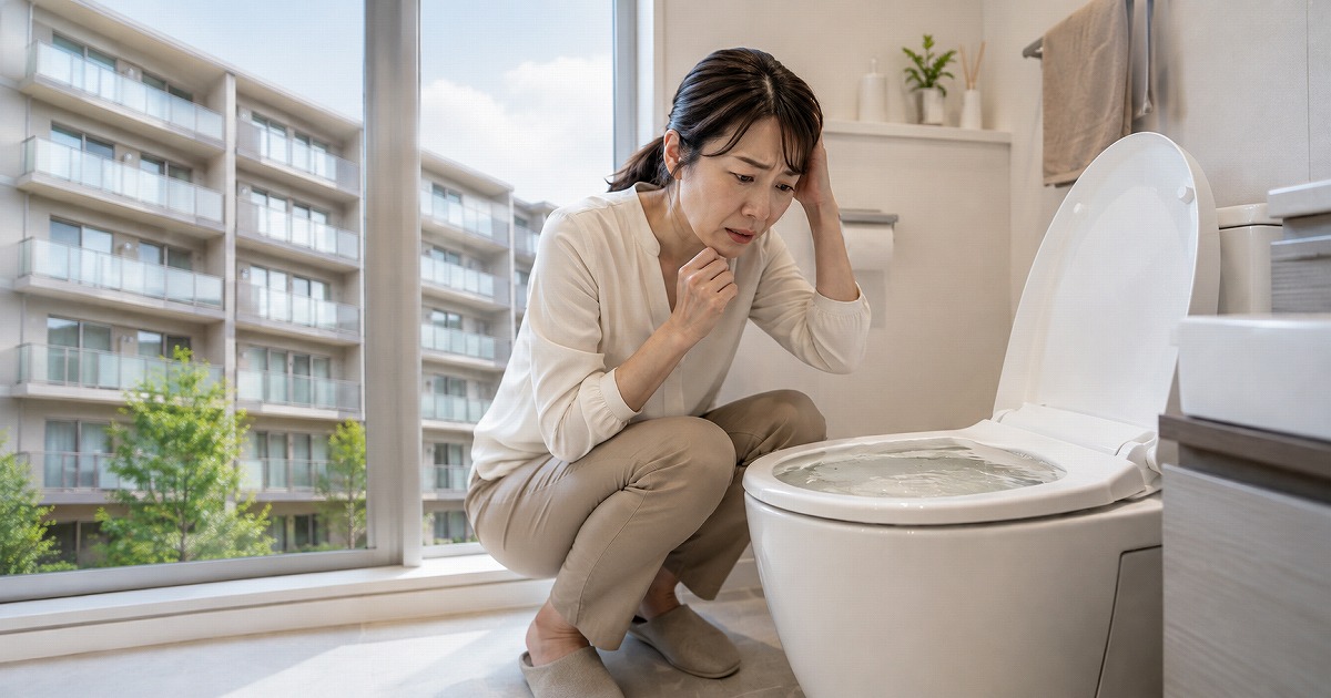 マンションのトイレが詰まり困る女性